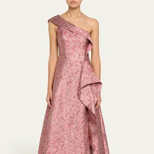 Rickie Freeman for Teri Jon One-Shoulder Metallic Jacquard Gown